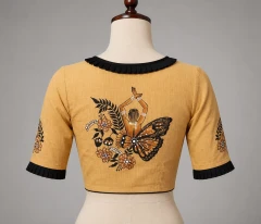 Hand-Painted Beige Cotton Blouse - Fancy Saree Blouse Designs